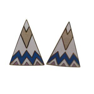 Vintage Triangle Enamel Clip-On Earrings Geometric Design Gold Tone